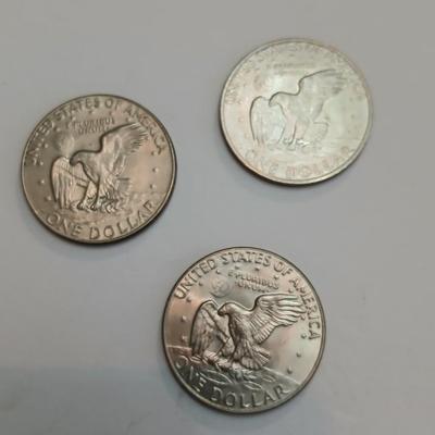 Lot of 3 Eisenhower Dollars – 1971, 1974-D, 1977 – Circulated