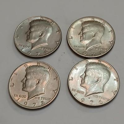 4 Kennedy Half Dollars – 1972 & 1974 – Circulated