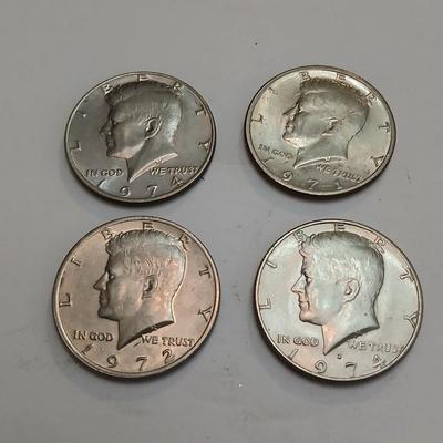 4 Kennedy Half Dollars – 1972 & 1974 – Circulated