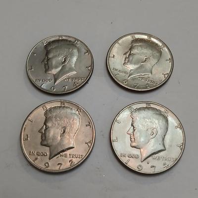 4 Kennedy Half Dollars – 1972 & 1974 – Circulated