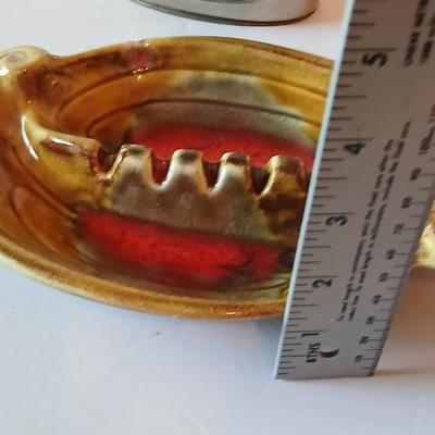 First National Bank Greeley Colorado Metal Coin Bank & Mid-Century Glazed Ashtray