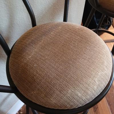 Pair of Modern Black Metal Bar Stools with Upholstered Seats
