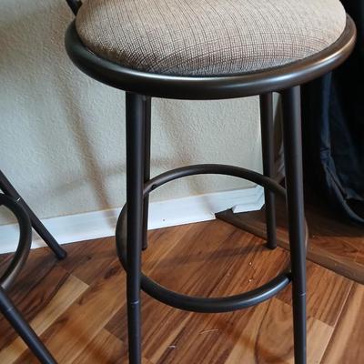 Pair of Modern Black Metal Bar Stools with Upholstered Seats