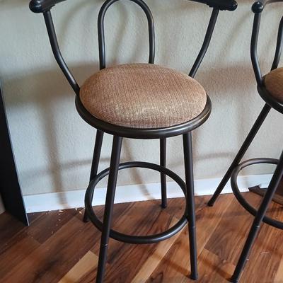 Pair of Modern Black Metal Bar Stools with Upholstered Seats