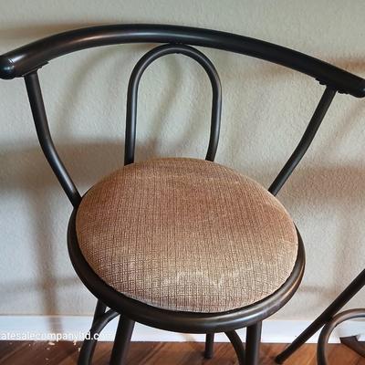 Pair of Modern Black Metal Bar Stools with Upholstered Seats
