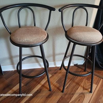 Pair of Modern Black Metal Bar Stools with Upholstered Seats
