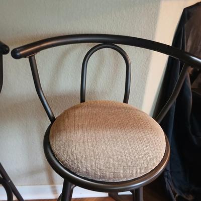 Pair of Modern Black Metal Bar Stools with Upholstered Seats
