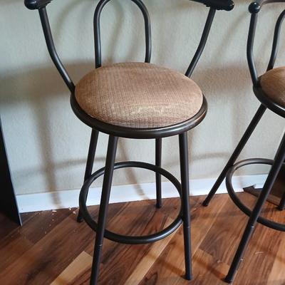 Pair of Modern Black Metal Bar Stools with Upholstered Seats