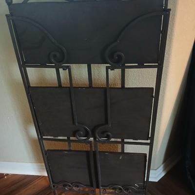 Folding Metal & Mosaic Tile Baker’s Rack – 3 Shelves with Scroll Detail