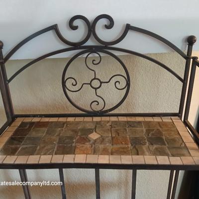 Folding Metal & Mosaic Tile Baker’s Rack – 3 Shelves with Scroll Detail