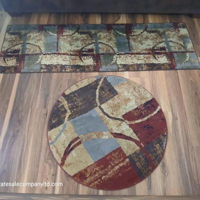 Set of 2 Modern Geometric Area Rugs – Runner & Round