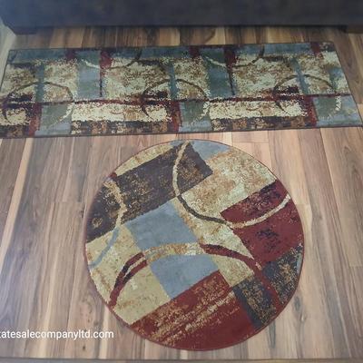 Set of 2 Modern Geometric Area Rugs – Runner & Round