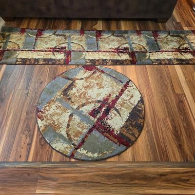 Set of 2 Modern Geometric Area Rugs – Runner & Round