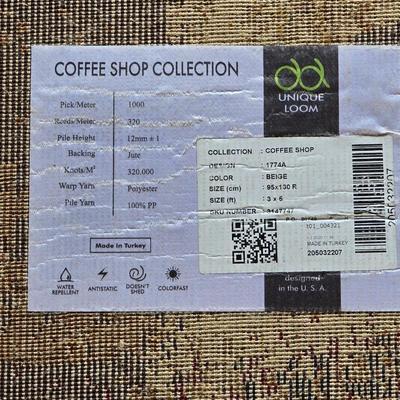 Unique Loom Area Rug – Coffee Shop Collection 5' x 3' (Beige 1774)