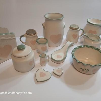 Vintage Country Heart Stoneware Kitchen Accessory Set – 15+ Pieces