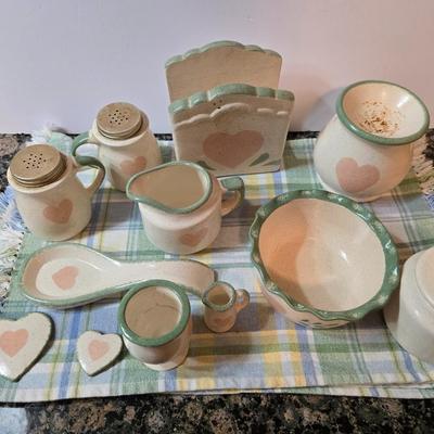 Vintage Country Heart Stoneware Kitchen Accessory Set – 15+ Pieces