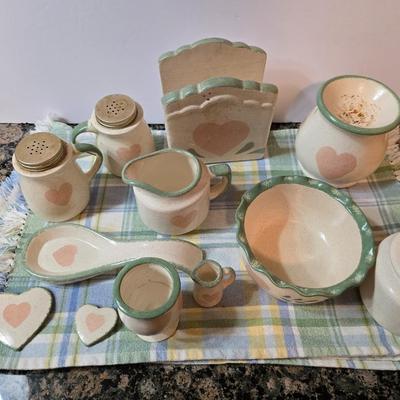 Vintage Country Heart Stoneware Kitchen Accessory Set – 15+ Pieces
