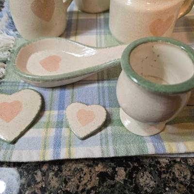 Vintage Country Heart Stoneware Kitchen Accessory Set – 15+ Pieces