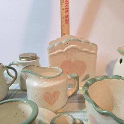 Vintage Country Heart Stoneware Kitchen Accessory Set – 15+ Pieces