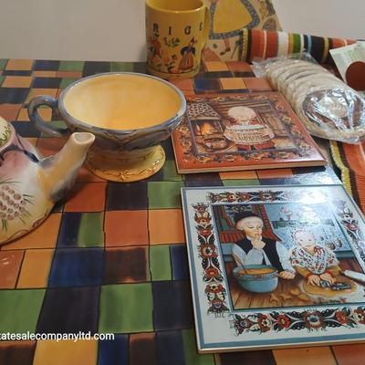 Charming Scandinavian Kitchen Decor Lot – Swedish Cookbook, Tiles, Linens & More
