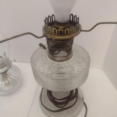 Pair of Hurricane Lamps One Electric and One Oil