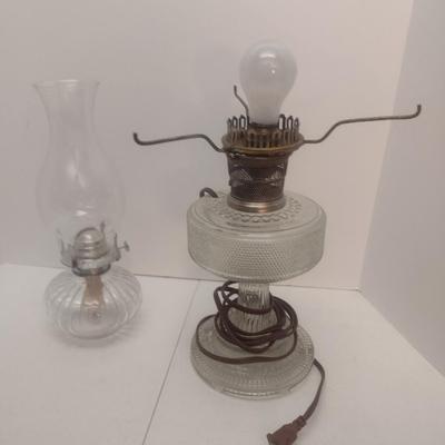 Pair of Hurricane Lamps One Electric and One Oil