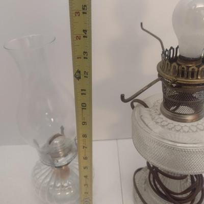 Pair of Hurricane Lamps One Electric and One Oil
