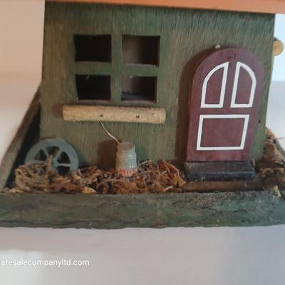 Rustic Miniature Windmill Birdhouse & Garden Gnome Figurine – “Love Nest” Decor Pair