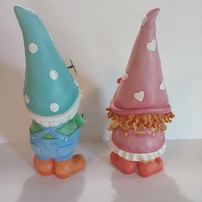 Whimsical Garden Gnome Figurine Pair – Boy with Watering Can & Girl with Ladybug