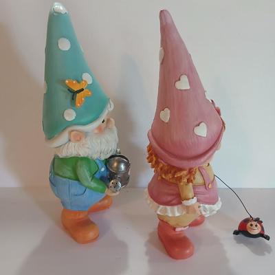 Whimsical Garden Gnome Figurine Pair – Boy with Watering Can & Girl with Ladybug