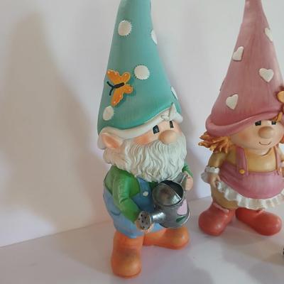 Whimsical Garden Gnome Figurine Pair – Boy with Watering Can & Girl with Ladybug