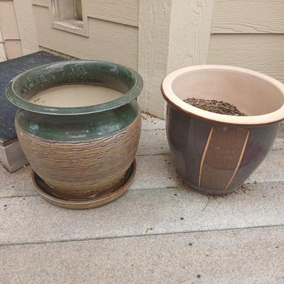 Two Large Outdoor Ceramic Planter Pair – Glazed Garden Pots