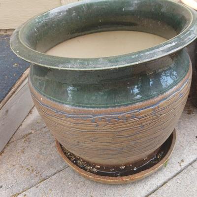 Two Large Outdoor Ceramic Planter Pair – Glazed Garden Pots