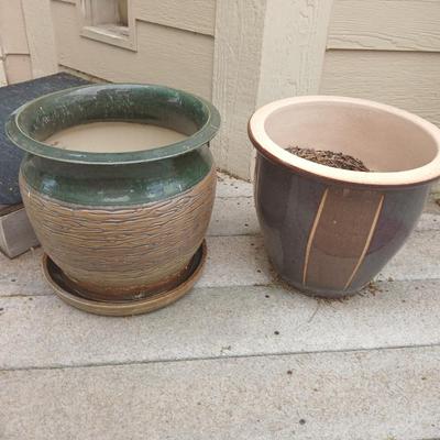 Two Large Outdoor Ceramic Planter Pair – Glazed Garden Pots