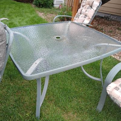 6-Piece Outdoor Patio Set – Glass Top Table & Cushioned Chairs