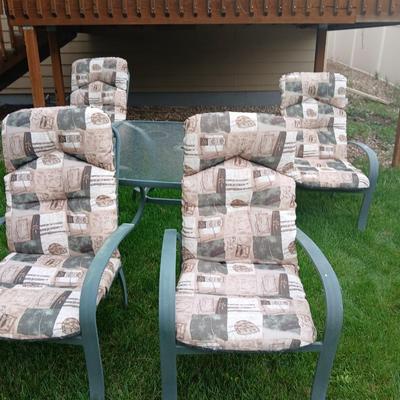 6-Piece Outdoor Patio Set – Glass Top Table & Cushioned Chairs