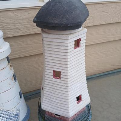 Decorative Outdoor Lighthouse Pair – Cast Iron & Resin Garden Statues