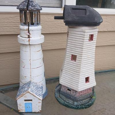 Decorative Outdoor Lighthouse Pair – Cast Iron & Resin Garden Statues