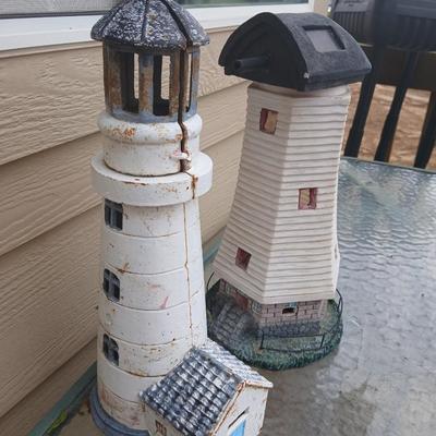 Decorative Outdoor Lighthouse Pair – Cast Iron & Resin Garden Statues