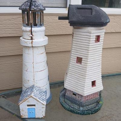 Decorative Outdoor Lighthouse Pair – Cast Iron & Resin Garden Statues