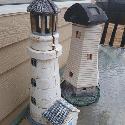 Decorative Outdoor Lighthouse Pair – Cast Iron & Resin Garden Statues