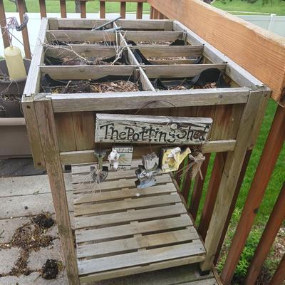 Rustic Raised Wooden Herb Garden Planter with bottom Shelf