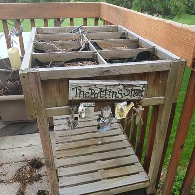 Rustic Raised Wooden Herb Garden Planter with bottom Shelf