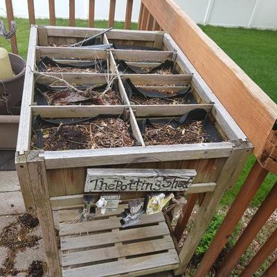 Rustic Raised Wooden Herb Garden Planter with bottom Shelf