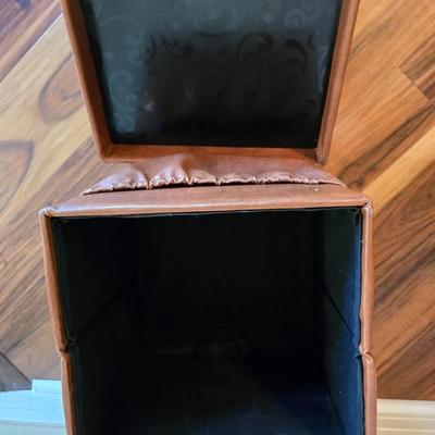 Vintage Faux Leather Tufted Storage Ottoman with Side Pocket – Brown