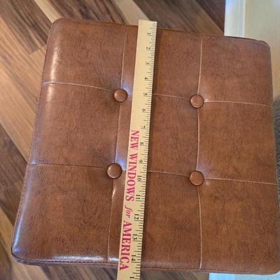 Vintage Faux Leather Tufted Storage Ottoman with Side Pocket – Brown