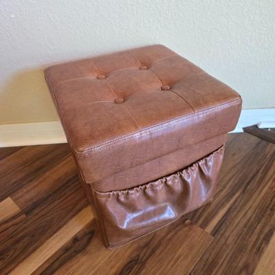 Vintage Faux Leather Tufted Storage Ottoman with Side Pocket – Brown
