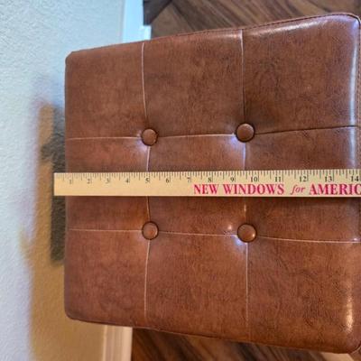 Vintage Faux Leather Tufted Storage Ottoman with Side Pocket – Brown