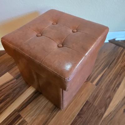 Vintage Faux Leather Tufted Storage Ottoman with Side Pocket – Brown