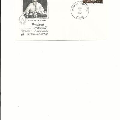 Washington D.C. - First Day Cover - 50th Anniversary - Roosevelt Announces Declaration of War -1991